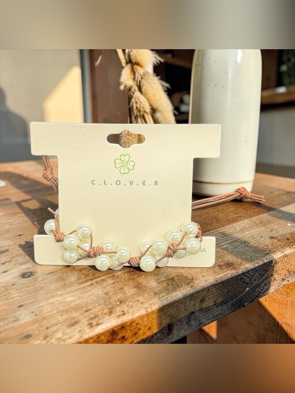 🤎C.L.O.V.E.R.🤎Faux Pearl Bead Braided Bracelet/NIP